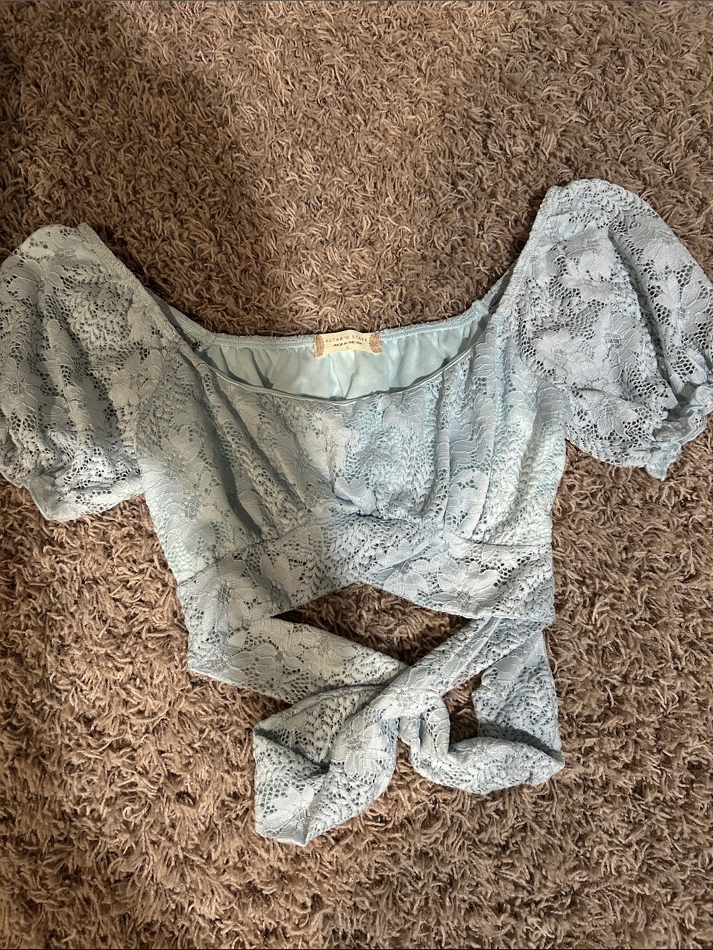 Altar'd State Pale Blue Lace Wrap Crop Top
